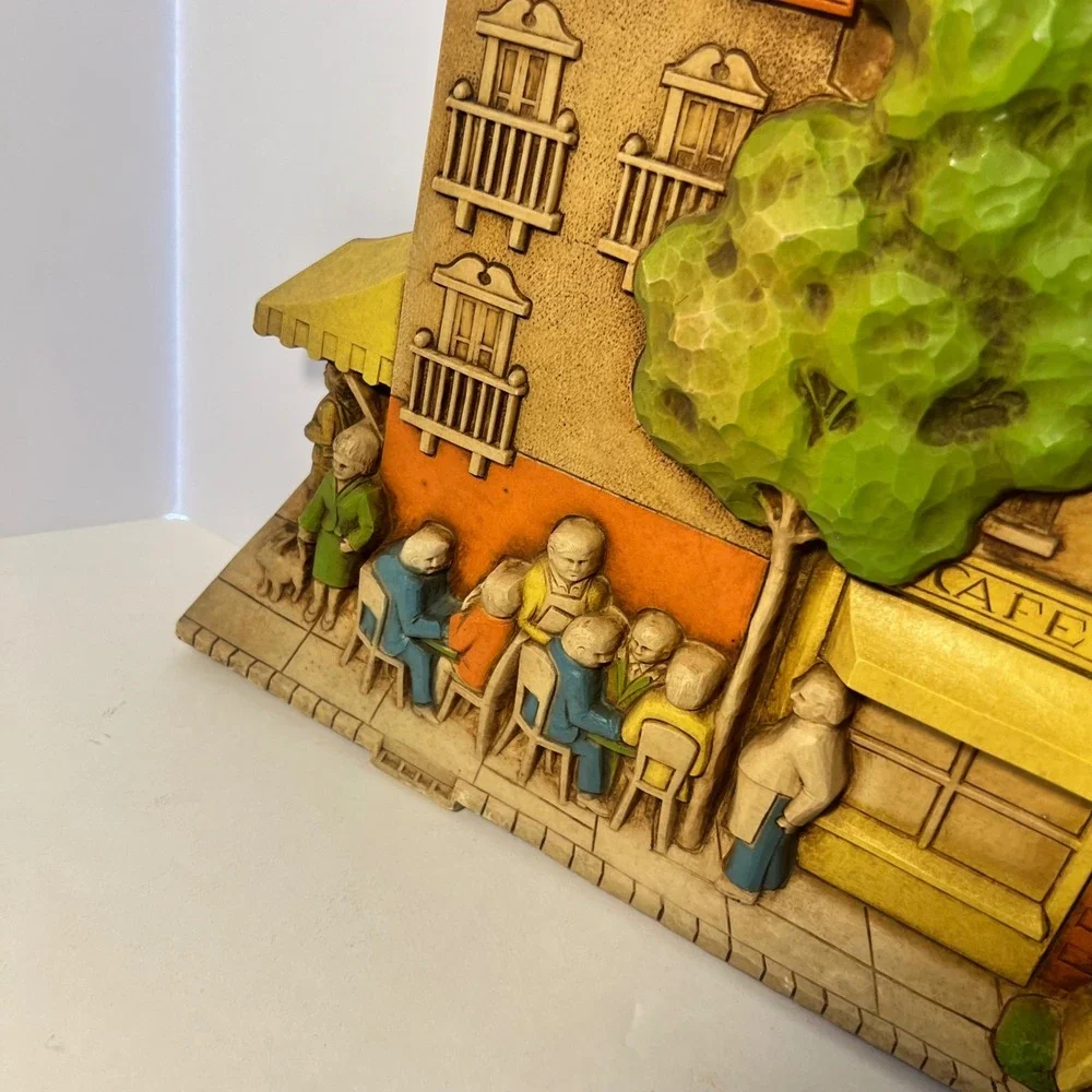 Vintage 1977 Syroco Cafe De Flores French Street Scene Wall Plaque 7443 Dart Ind